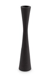 Tall black metal candle holder, 25.5cm in height, suitable for use as a candle plate or display.