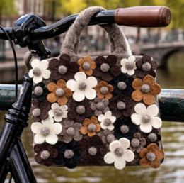 Luna-Leena kids handbag  flowers - grey - wool felt - handmade in Nepal