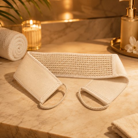 Rosshaar-Massagegurt – Seite aus Rosshaar und Seite aus weicher Baumwolle – Toilettengurt mit Peeling-Effekt für die Dusche – gegen Orangenhaut