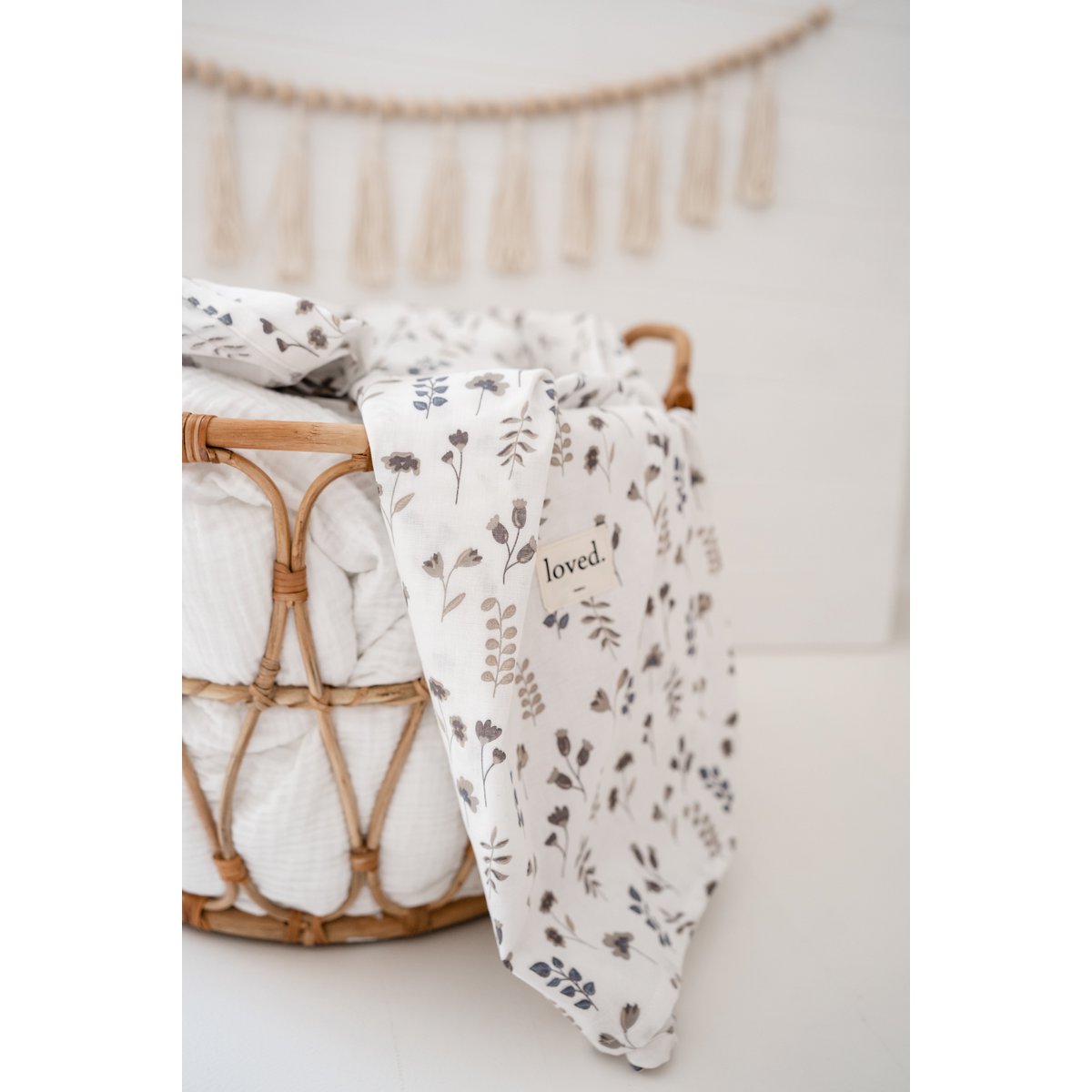 Baby blanket ORGANIC muslin cloth 120x120cm dried flowers