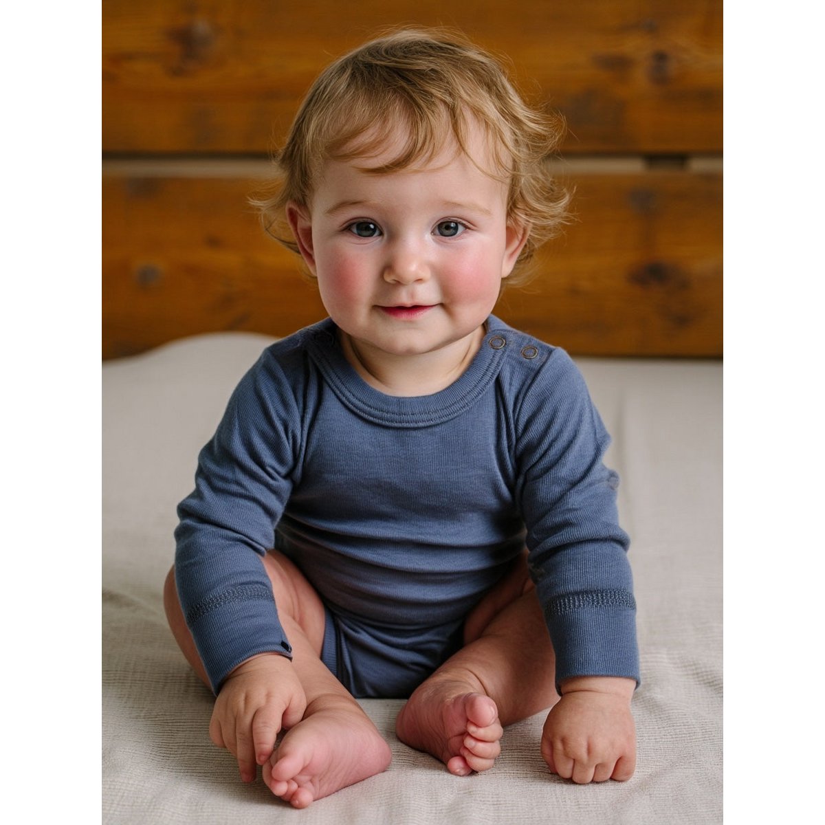 Langarm-Body aus Wolle – Merinowolle – Vintage Indigo