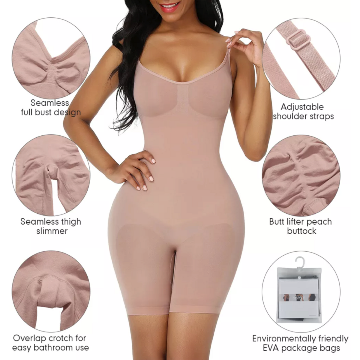 Sculpting Bodysuit Shapewear - Mid Thigh - Nude