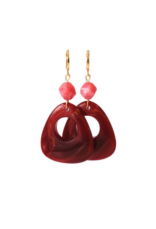 Boucles d'oreilles avec pendentif rhodonite et résine