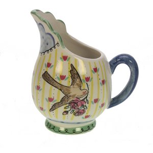 Vase/jug blue/yellow with bird/flower ceramic