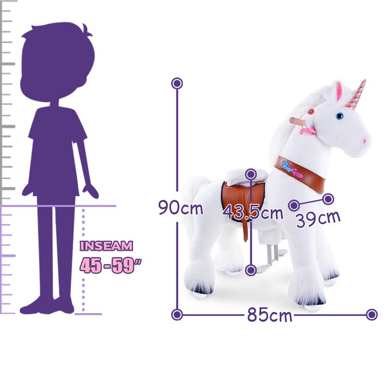 Ponycycle -Fahrt auf Spielzeug weißes Einhorn | Alter 4-7 | Plüschtier -Reitspielzeug | Klassiker u Beste Geschenke