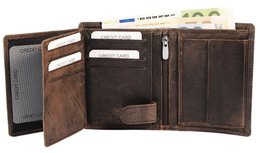 Cartera decorativa de piel auténtica (cuero Hunter), RFID, formato vertical, "velero", marrón