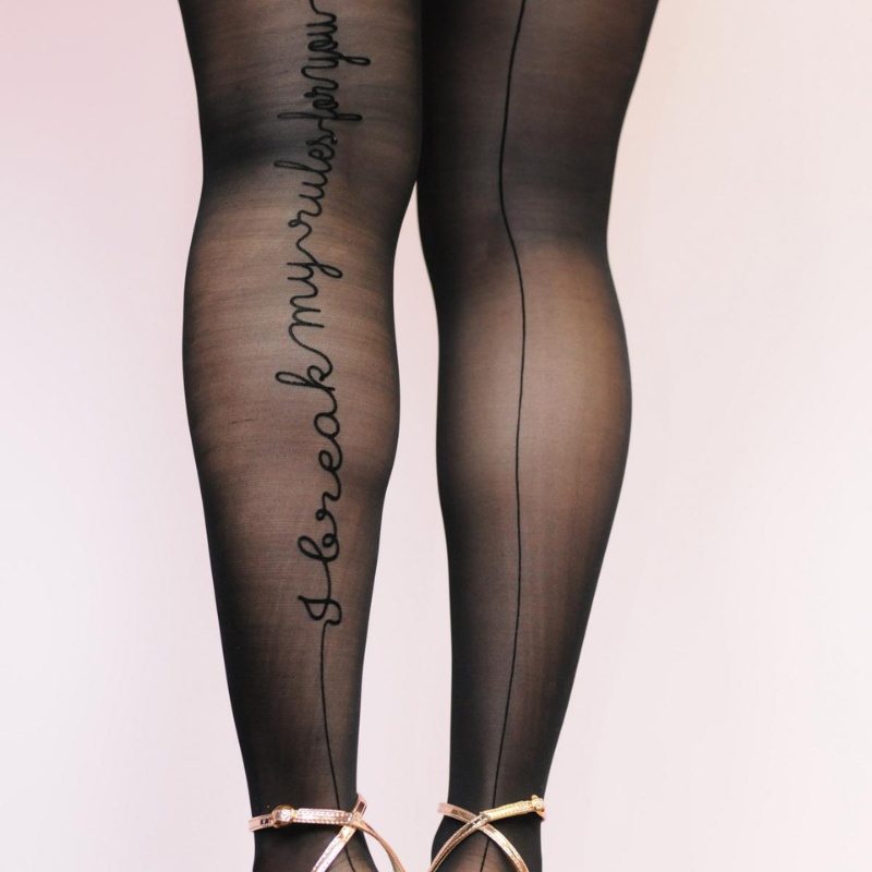 1-Pair %23StatementTights I BREAK MY RULES FOR YOU "Message on Tights" black tights 40 DEN