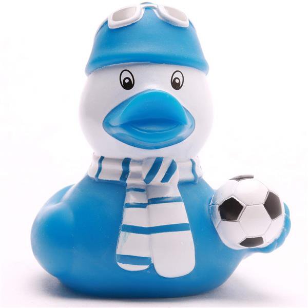 Pato de goma aficionado al fútbol azul y blanco - pato de goma
