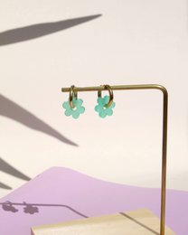 Türkise Flower Edelstahl Hoops