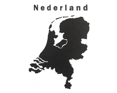 Wooden Country Map - The Netherlands - Black HDF