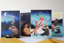 Weihnachtskarte Schlittschuhlaufen mit Foliendruck
