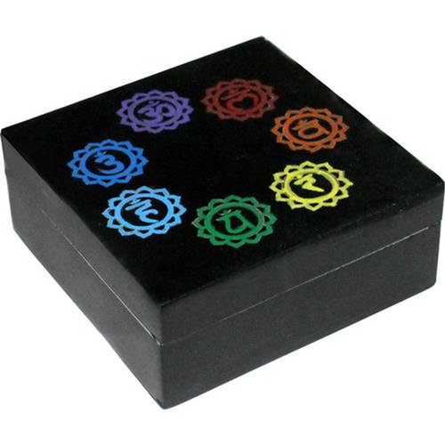 SOAPSTONE BOX - 7 Chakra Symbols in Circle 4" x 4" --3016802
