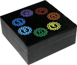SOAPSTONE BOX - 7 Chakra Symbols in Circle 4" x 4" --3016802