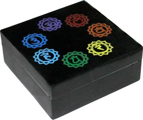 SOAPSTONE BOX - 7 Chakra Symbols in Circle 4" x 4" --3016802