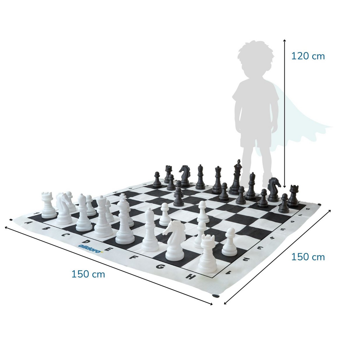 Échecs XXL, terrain de jeu env. 1,50 x 1,50 m, chiffres 13,5–26 cm