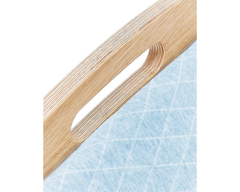 Baby bouncer oak, fabric light blue