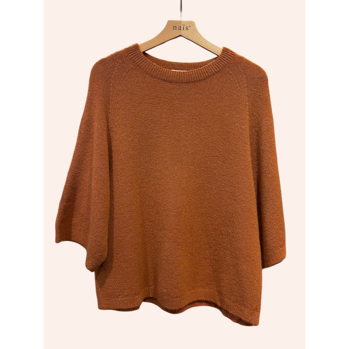 Pull col rond manches raglan 3/4 en alpaga et laine