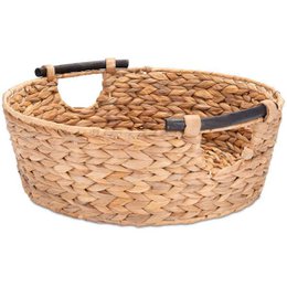 Large laundry tub, basket braided out of water hyacinth with wooden handles