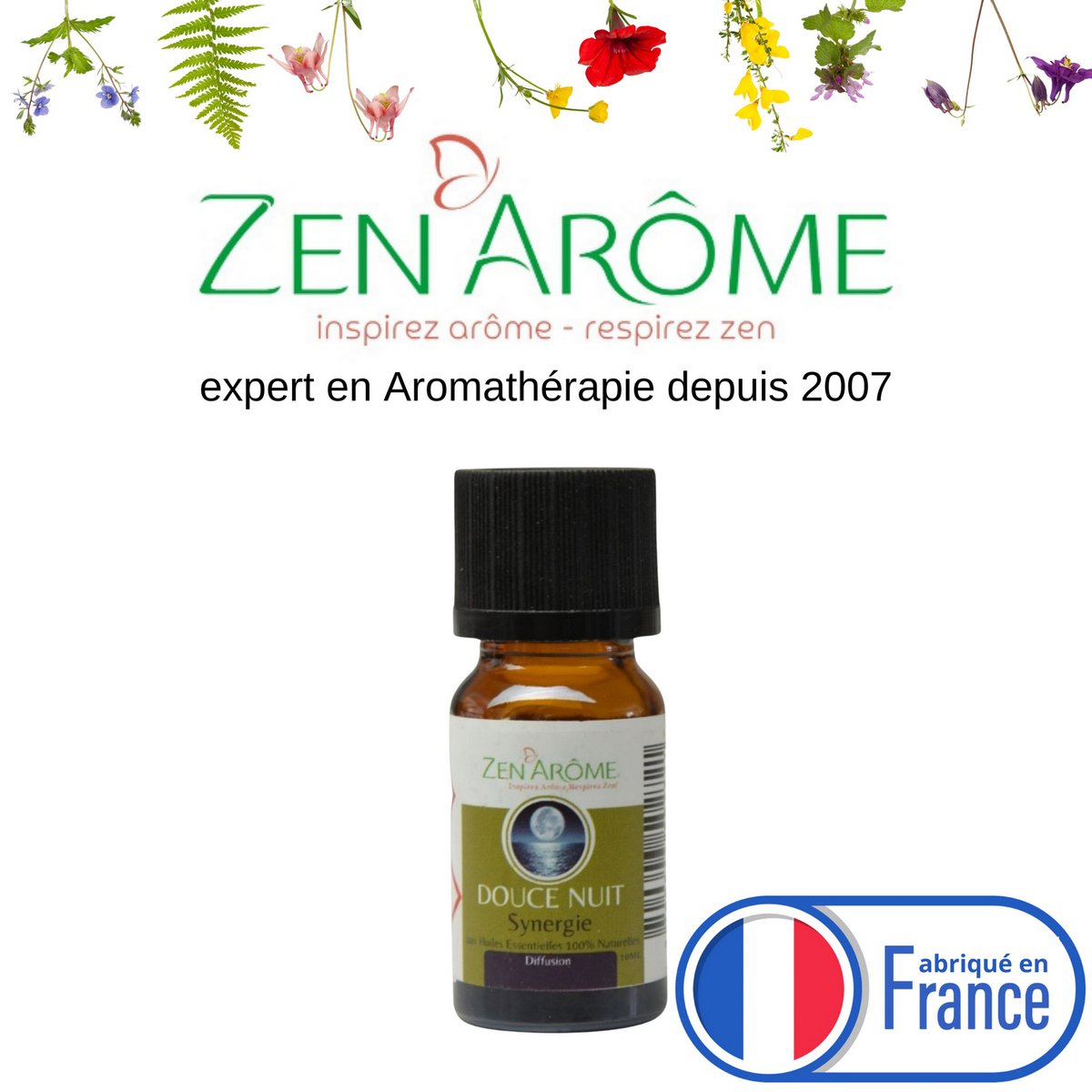 Synergy of essential oils - Douce Nuit - 10 ml - Use for Diffusion - Packaged in France