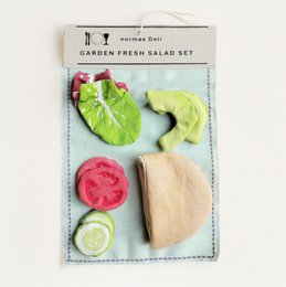  Colorful fabric play food set with lettuce, tomato, cucumber, bread. Educational toy vegetables for pretend kitchen play.