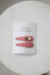 Haarspeldjes Roos en blad + stippen zalmroze