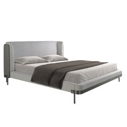  Light gray upholstered bed frame with a simple, modern design. Suitable for a bedroom.