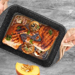Asado de granito de estaño con tapa rectangular Grande 4.4 L, 35x22.5 cm