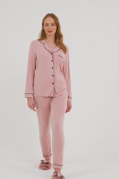 Set pigiama lungo in bambù rosa