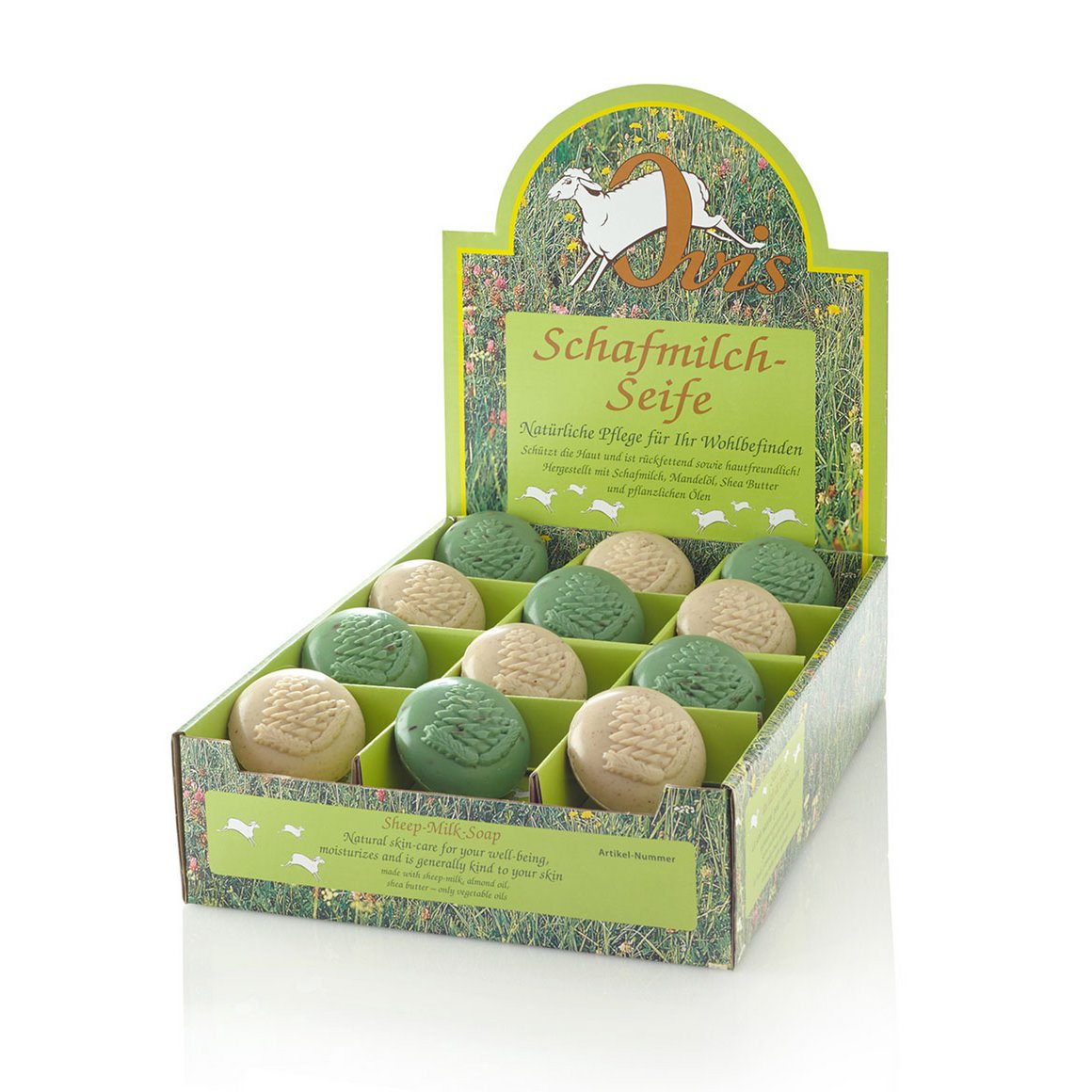 Ovis-Seife rund Zirbe Display 24 Stk. sortere.