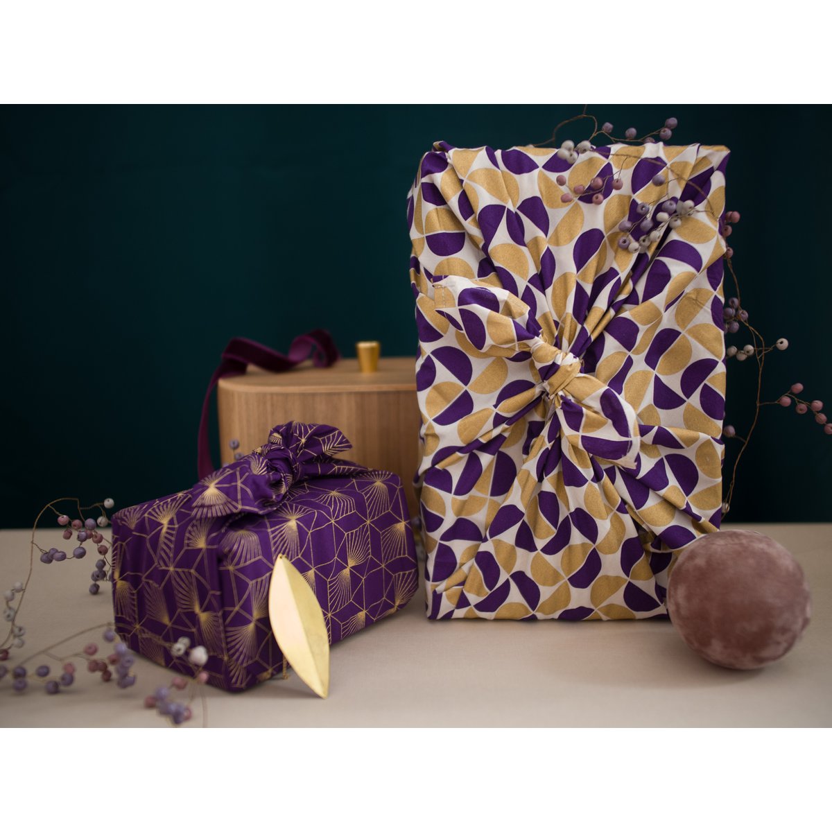 8-teiliges Paket Furoshiki – Pflaumendiamanten und Goldmonde