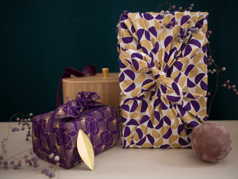 8 stykker bundt furoshiki - blomme diamanter og guldmåner