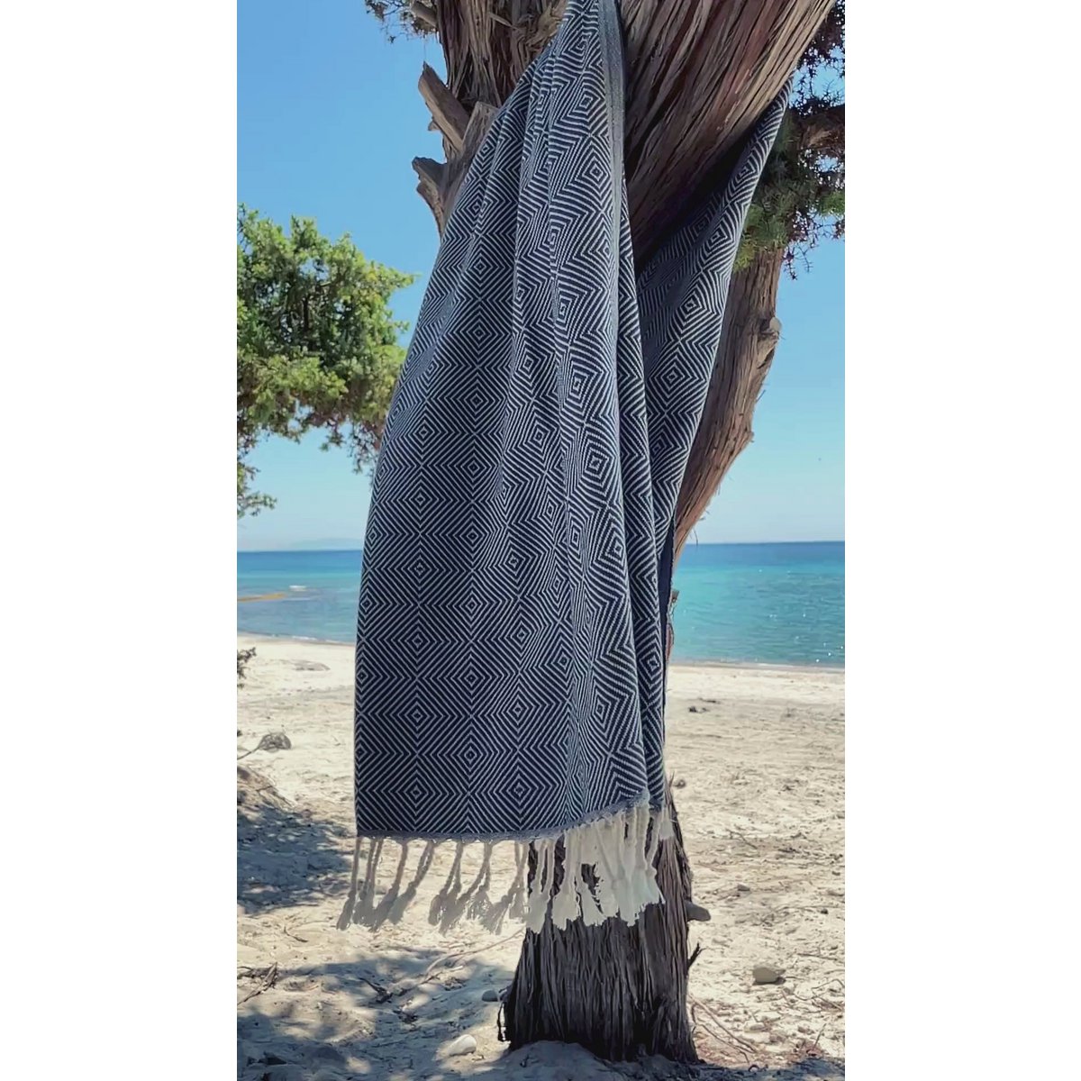 Serviette de Plage Hammam en Coton CRYSTAL - Séchage Rapide - Bleu - 180x100 cm