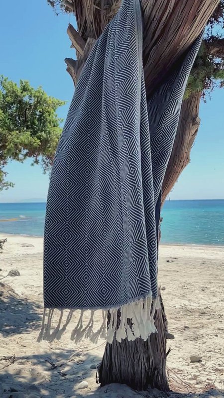 CRYSTAL Cotton Hammam Beach Towel – Quick Dry – Blue - 180x100 cm