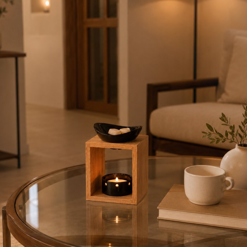 Quemador de perfume serie Naturea - Kalos - Portavelas de cera perfumada - Objeto decorativo de aromaterapia - Bambú y cerámica - Idea de regalo
