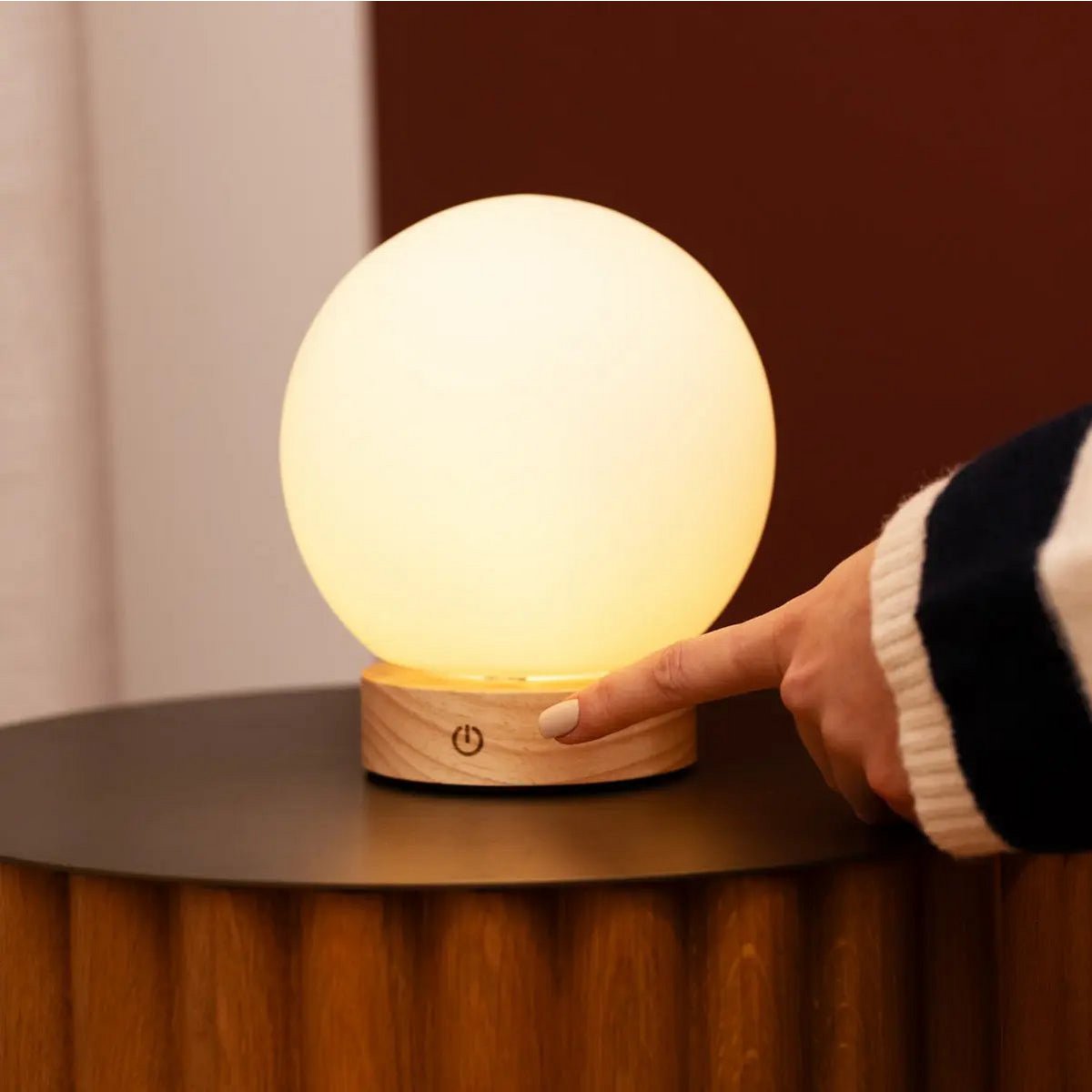 Flore Lichtbruine Houten Oplaadbare Lamp
