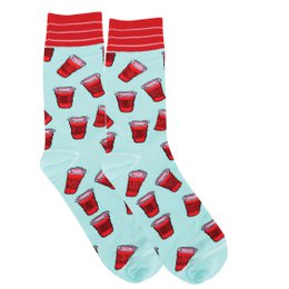 Colorful socks with a fun soda cup print pattern. Made of soft, breathable cotton material. Ideal for casual wear or as a fun gift.