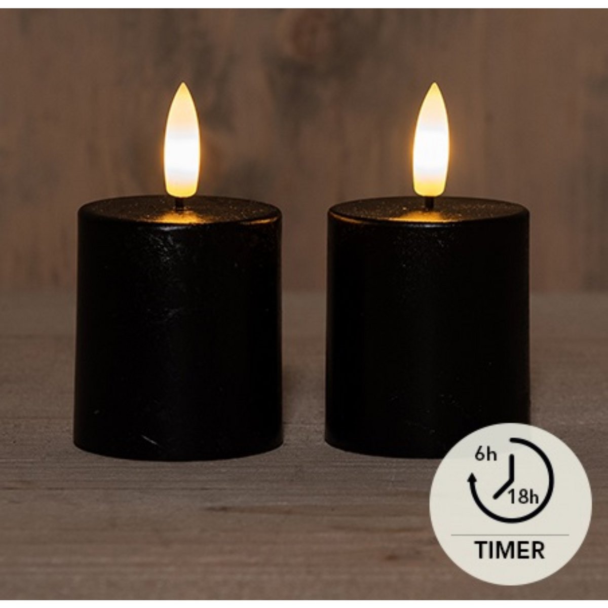 LED Candles black set of 2 Ø4.5xH8cm