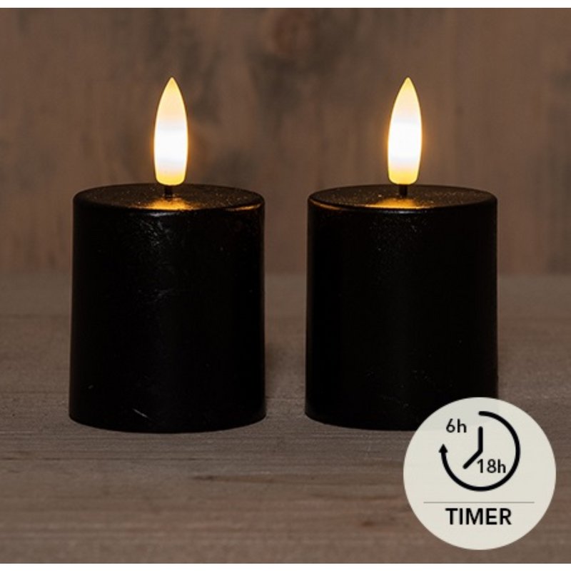 LED Candles black set of 2 Ø4.5xH8cm