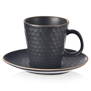 Tasse und Untertasse für Espresso Kaffee Keramik schwarze Teezeit 95 ml