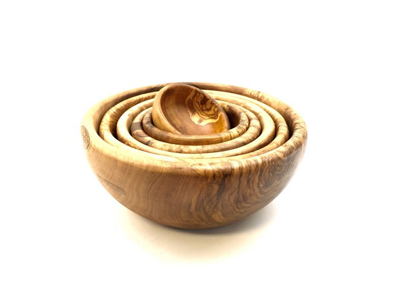 Set van 6 kommen ROND gemaakt van olijfhout