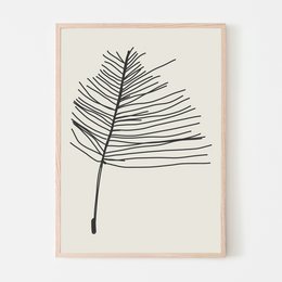 A minimalist black and white print of a palm leaf or branch, suitable for wall art in a modern or minimalist home decor.