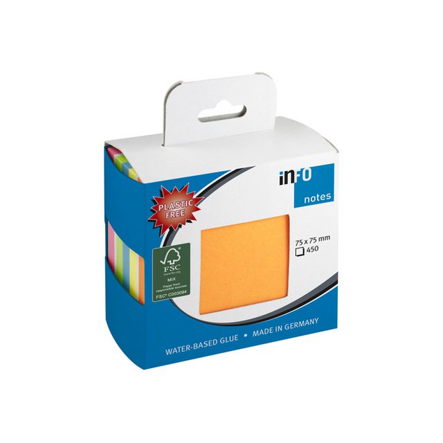 Info-Notizen 75x75mm Würfel 450 Blätter, 6 Farben mischen, FSC, Loch zum Aufhängen.