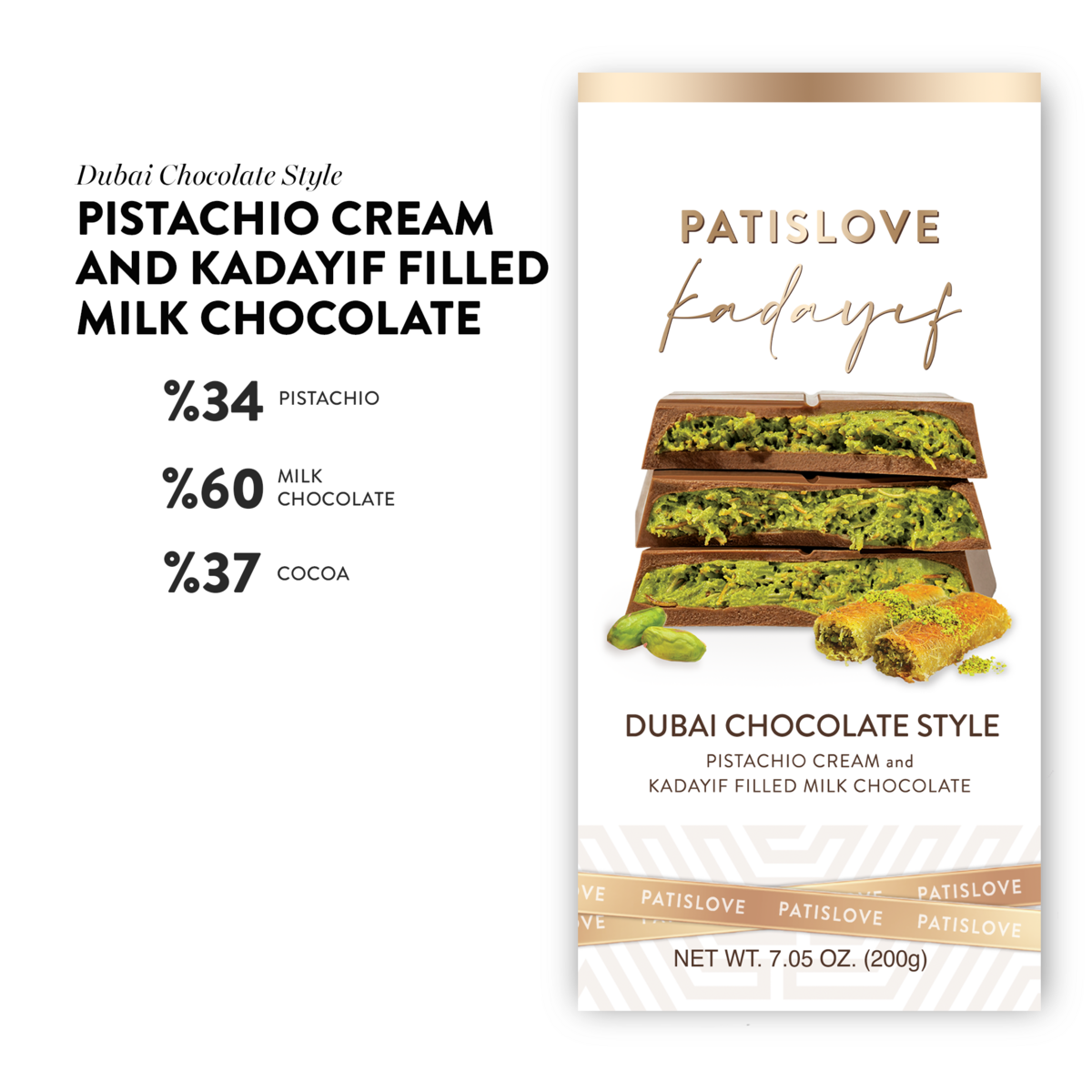 Pistache & Kadayif Milk Chocolate, 200 g