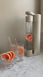 Beige bottle for bubliq drink carbonator