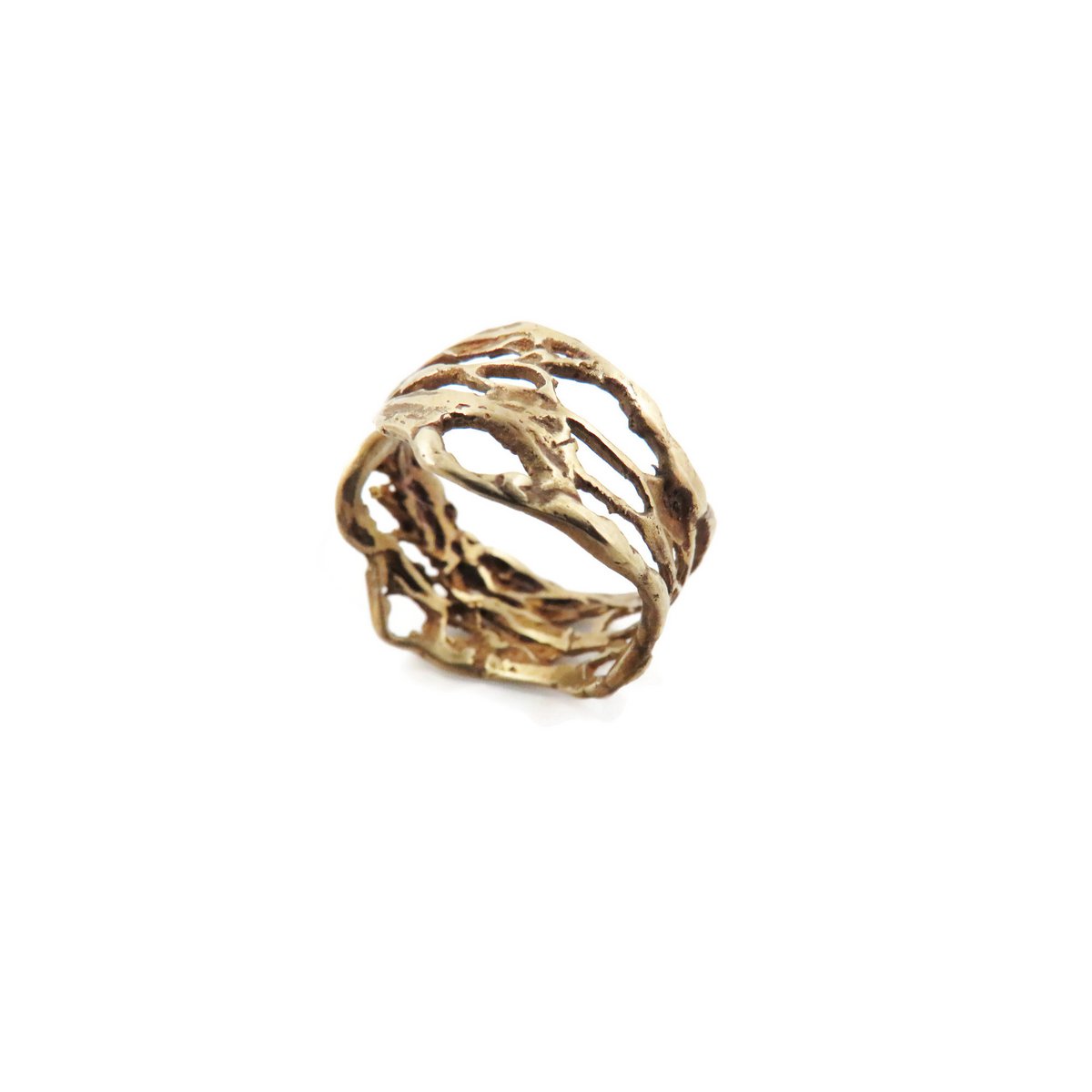 Verstellbarer Ring aus patinierter Bronze – organisch durchbrochen