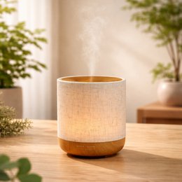 Ultrasonic Diffuser – Alesia – in Linen and Wood – Cold Diffusion – Aromatherapy Essential Oils – Decorative Gift Idea