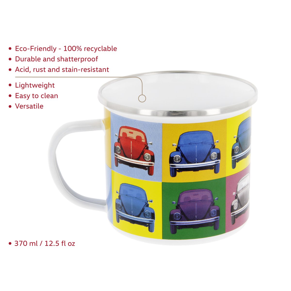 Volkswagen VW Kever Emaille Mok 500ml in Geschenkverpakking - Veelkleurig