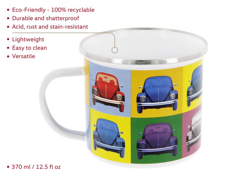 Tazza smaltata Volkswagen VW Beetle 500 ml in confezione regalo - multicolore