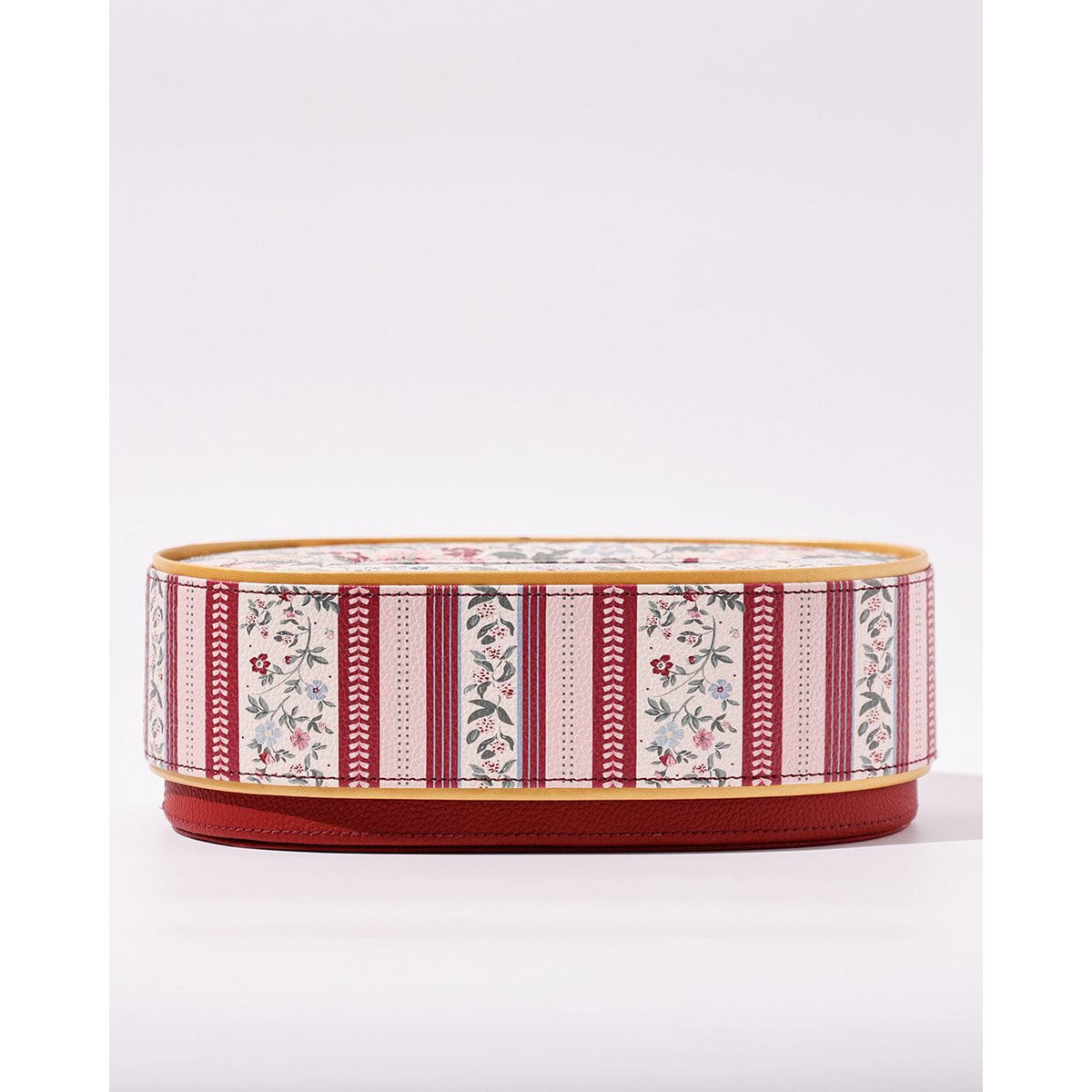Vegan Leather Oval Tissue Box - Floral & Striped Pattern