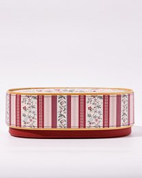 Vegan Leather Oval Tissue Box - Floral & Striped Pattern